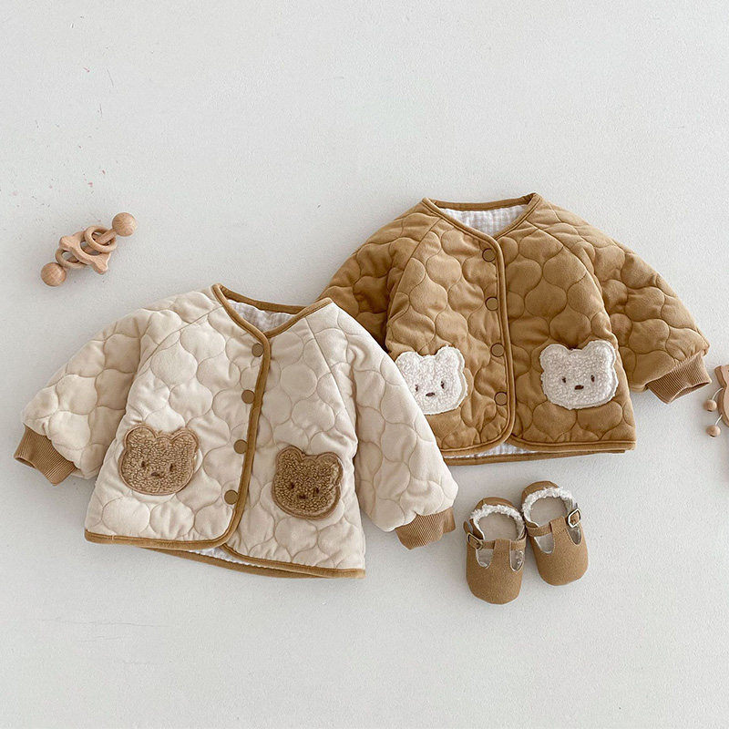 Winter Clothing For Babies - 2025年韓国ベビー冬服可愛いクマ柄両面着用アウターウェア男の子女の子秋ジャケットおしゃれ子供用パッド入りトップス服