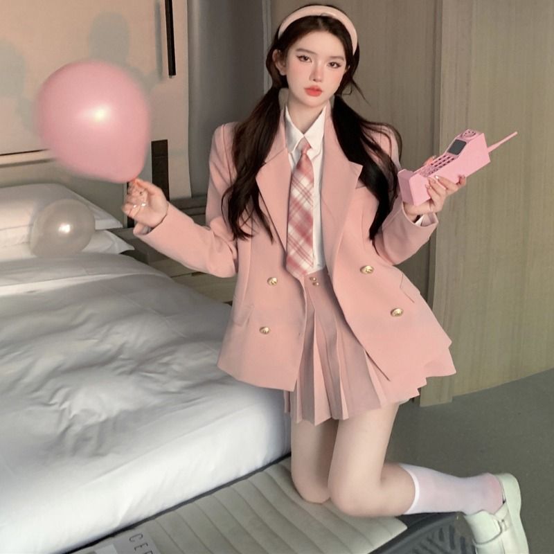 Winter Clothing Uae - Pure Desire 女子大スタイルスーツ ショートジャケット プリーツスカート シャツ