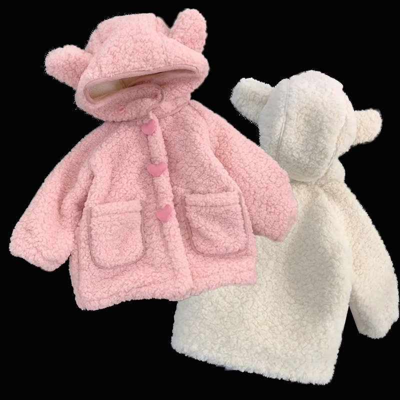 Winter Clothing Activities For Toddlers - 肥厚フリース女の子コート子供冬暖かいジャケット子供フード付きぬいぐるみベルベットの上着幼児フード付きカジュアル服