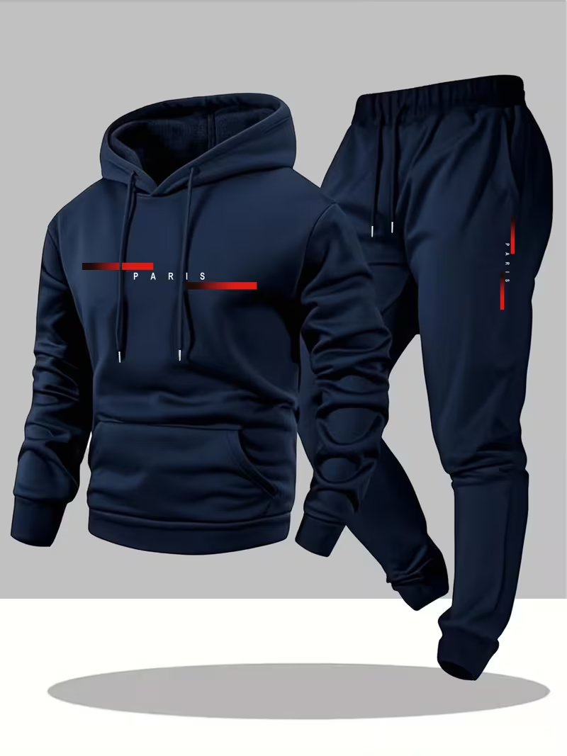 Warm Winter Clothing - メンズベストセラー トレンドレタープリントセット ツーピース パーカー＆サーマルパンツ 冬用シンプルパーカーセット クリアランス