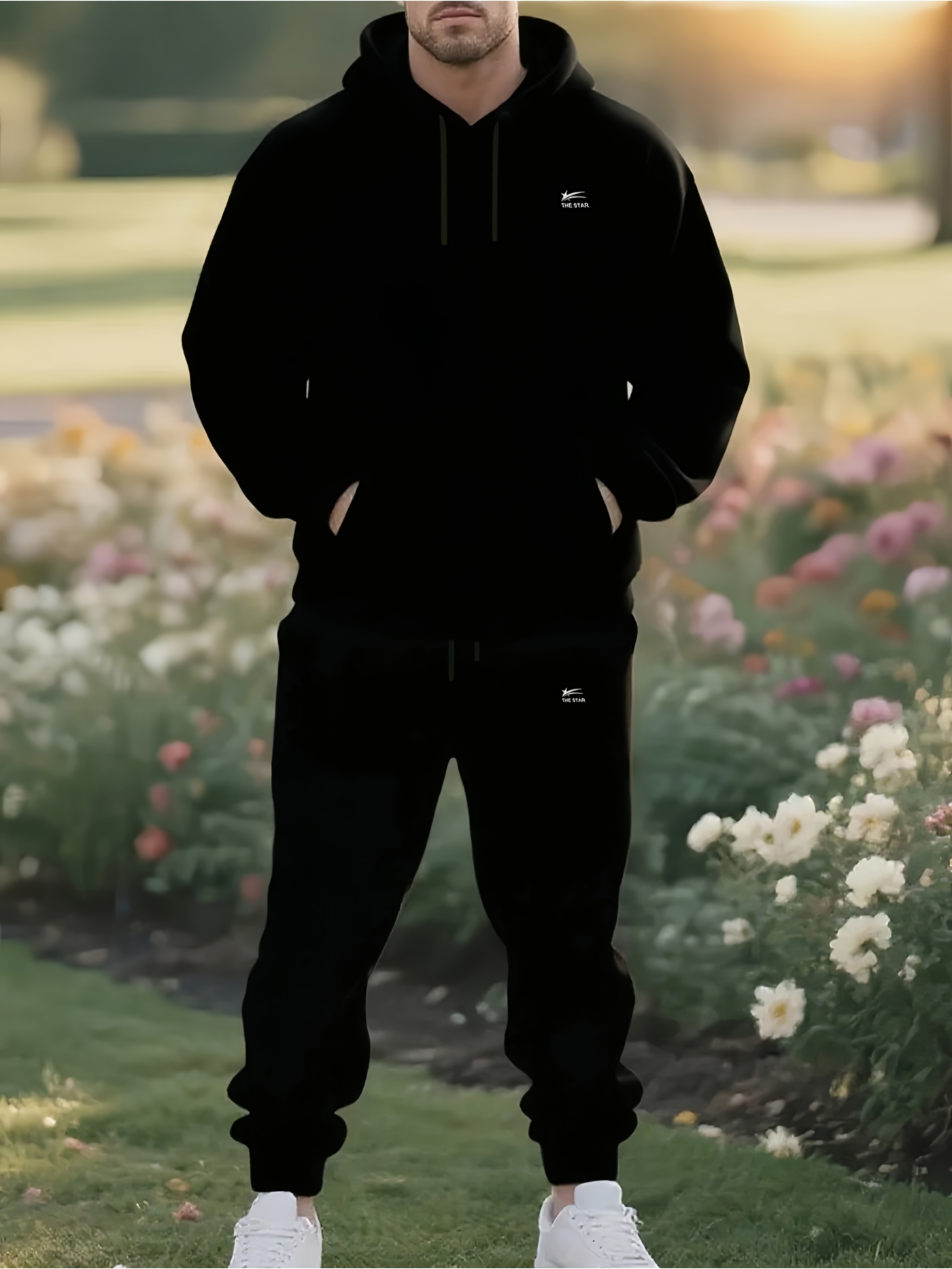 Winter Clothing Material - 2026 メンズ 2ピース トラックスーツ ブラック フーディー