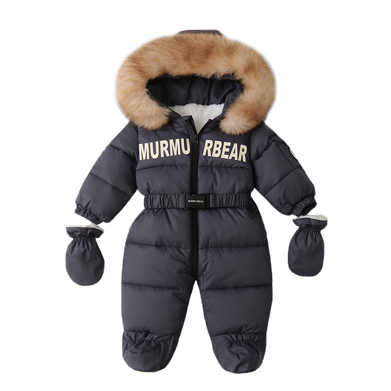 Winter Clothing For Babies - 新生児用手袋付きジャンプスーツ,フード付きロンパース,防寒着,厚手のベルベット,防寒着