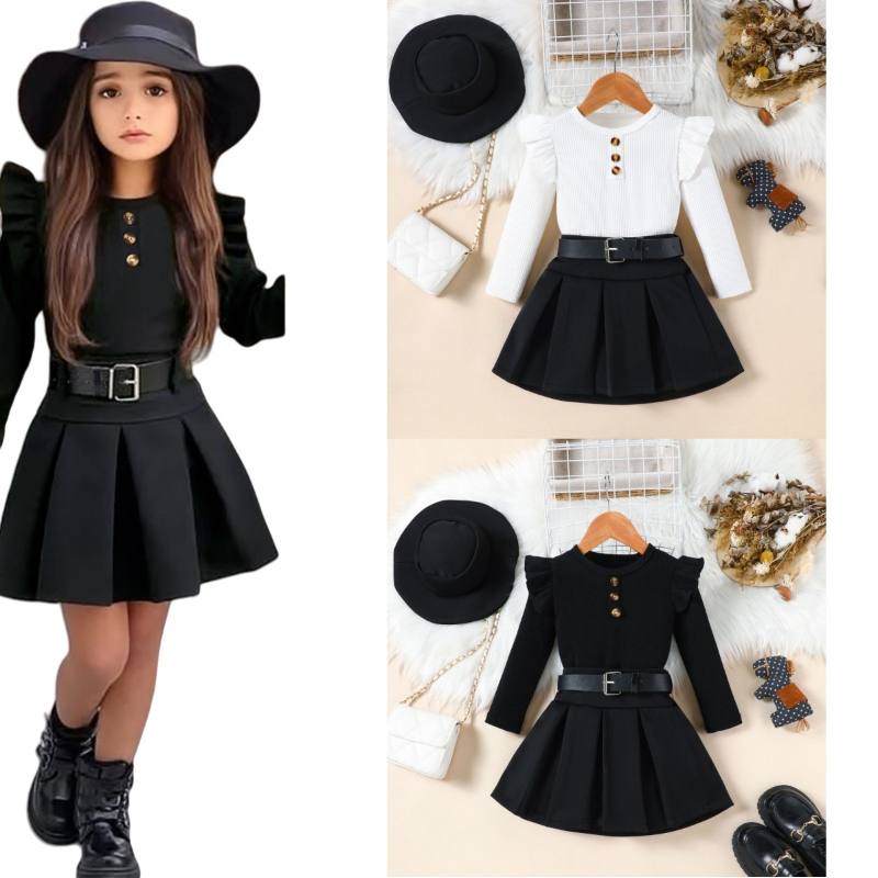 Winter Clothing Activities For Toddlers - 2025年秋冬 キッズ ガールズ 3点セット ワンピース+ベルト+帽子 新生児服