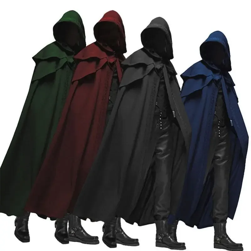 Winter Clothing Uae - 男性モンクコスプレ衣装 中世ヴィンテージゴシック フード付きルーズブラックロングケープポンチョ トレンチウィンターマントコート ハロウィン
