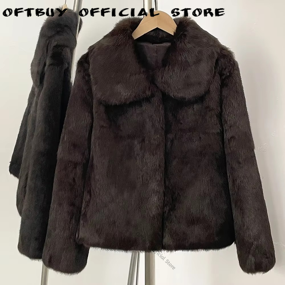 Winter Clothing Store - リアルファーのショート丈ジャケット、天然ラビットファー、秋冬用、レディースファッション、暖かい、本物のファー、女性用アウター、上品なデザイン。