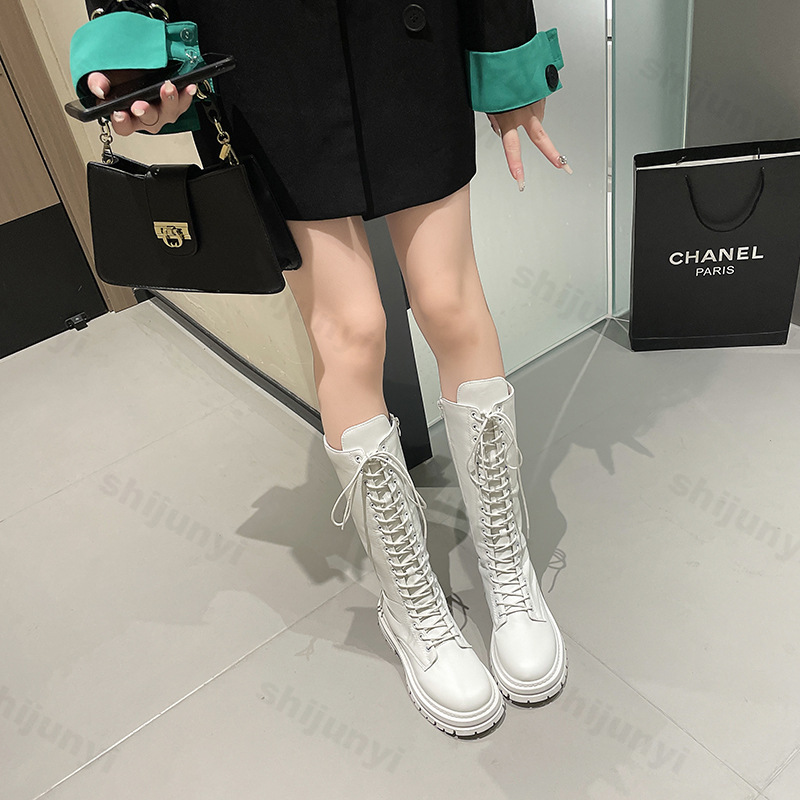 女性騎士のブーツプラットフォームチャンキーシューズファッショ - Winter Clothing Material のレビューと価格