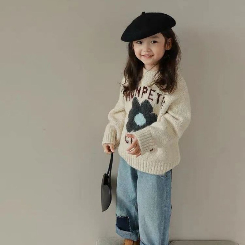ソフトラウンドネック子供服店女の子のレターフラワープルオーバ - Winter Clothing Store のレビューと価格