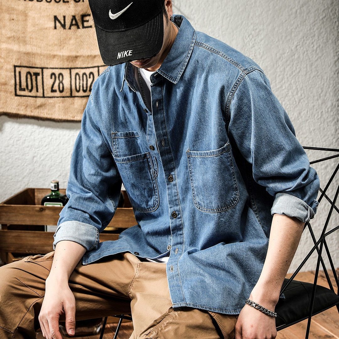 春の若者向けハンサムデニムツール加工長袖シャツメンズインスタ - Winter Clothing Uae のレビューと価格