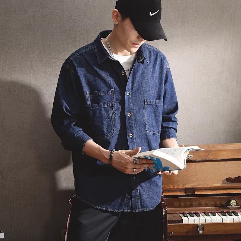 春の若者向けハンサムデニムツール加工長袖シャツメンズインスタ - Winter Clothing Uae のレビューと価格