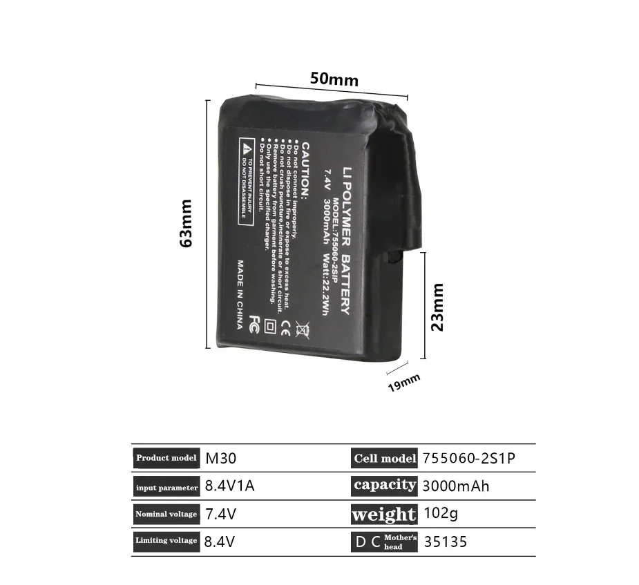 加熱グローブ用バッテリー 7.4V 3000mAh 7550 - Heated Insole Rechargeable のレビューと価格