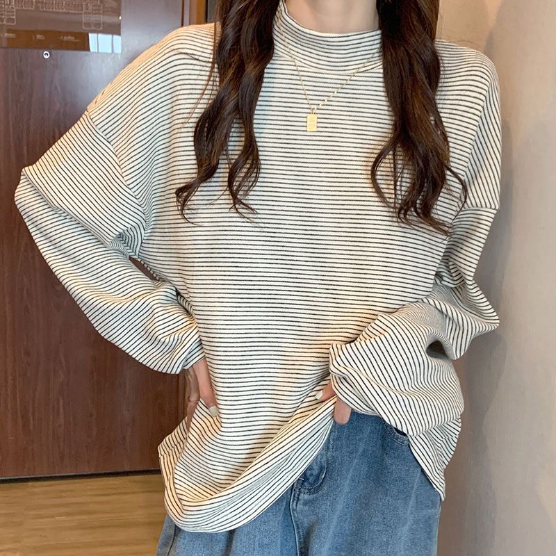 女性用ハーフハイカラーTシャツ,長袖,ルーズ,単色,お手頃価 - Winter Clothing Affordable のレビューと価格