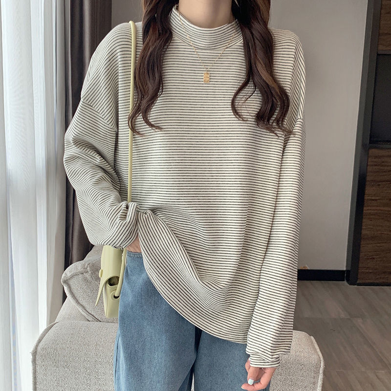 女性用ハーフハイカラーTシャツ,長袖,ルーズ,単色,お手頃価 - Winter Clothing Affordable のレビューと価格