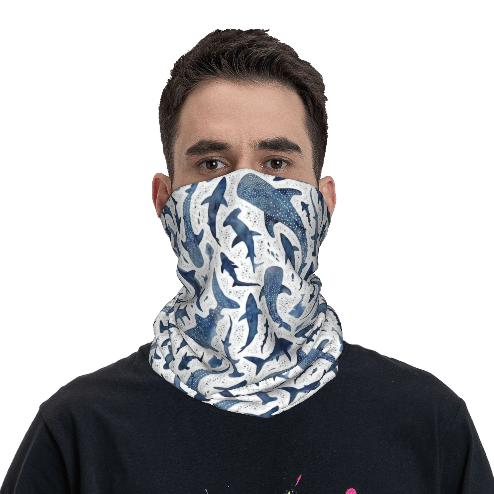 カスタムブルー水彩画サメ柄バンダナネックゲイター防風フェイス - Wool Balaclava Knit のレビューと価格
