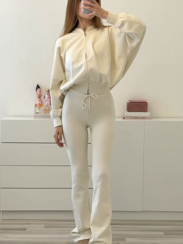 HH 女性エレガントな固体フレアパンツセット長袖ボンバージャ - Winter Clothing Uae のレビューと価格