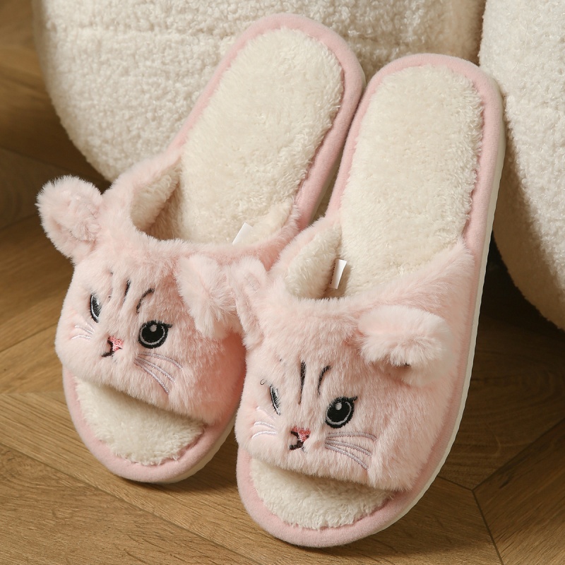 かわいい猫のぬいぐるみ風ビーチサンダル、男女兼用、暖かいふわ - Winter Clothing Material のレビューと価格