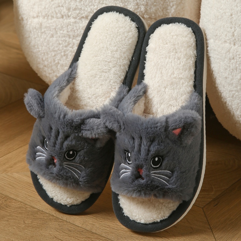 かわいい猫のぬいぐるみ風ビーチサンダル、男女兼用、暖かいふわ - Winter Clothing Material のレビューと価格