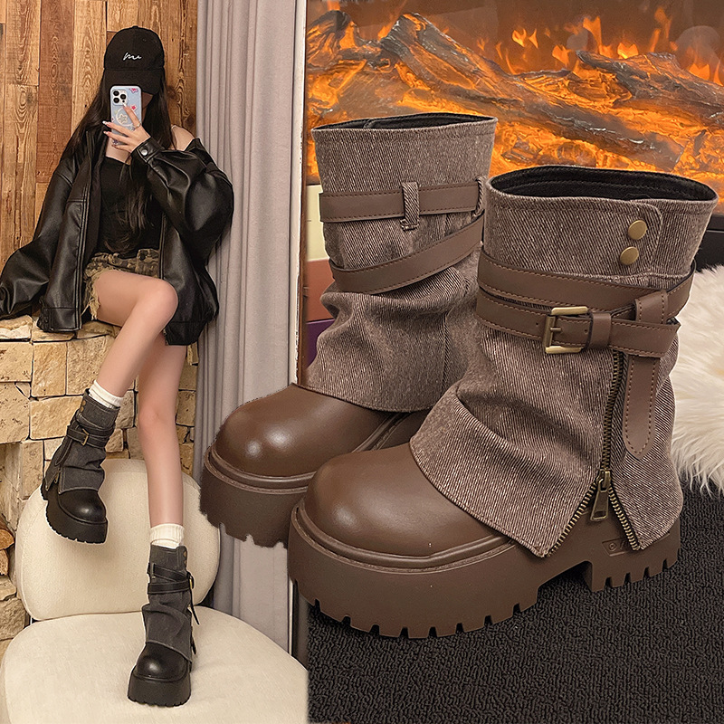 女性のためのアンクルブーツカウボーイフラットプラットフォーム - Winter Clothing Clearance Sale のレビューと価格