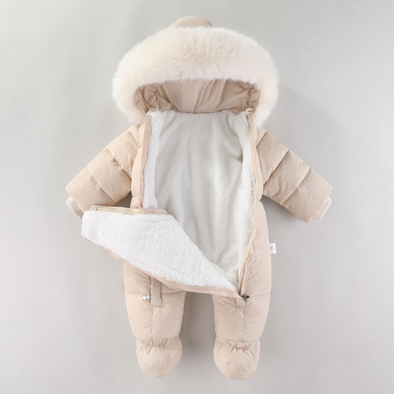 生まれたばかりの赤ちゃんのためのフード付きロンパース,厚いベ - Winter Clothing For Babies のレビューと価格