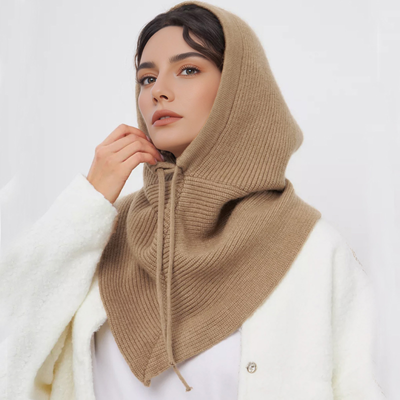 冬のバラクラバ帽子スカーフ女性用ニットフード付きキャップ屋外 - Wool Balaclava Knit のレビューと価格