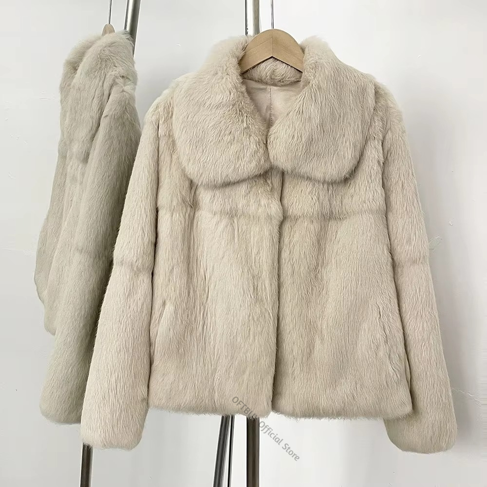 リアルファーのショート丈ジャケット、天然ラビットファー、秋冬 - Winter Clothing Store のレビューと価格